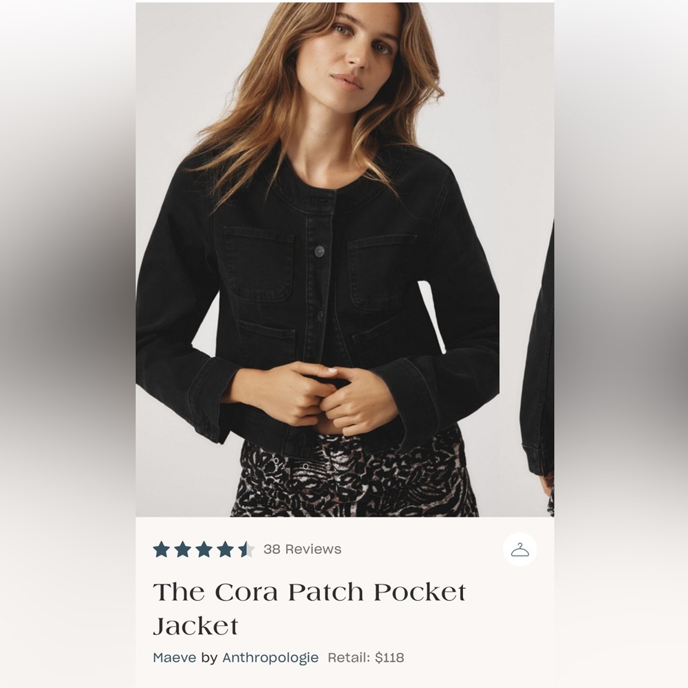 NWT Anthropologie Maeve Cora patch pocket black denim jacket size large